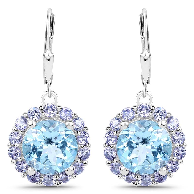 Bids.com 9.96 Carat Genuine Blue Topaz and Tanzanite .925 Sterling Silver Earrings Earrings White Smoke