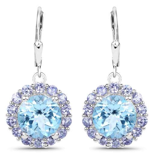 Bids.com 9.96 Carat Genuine Blue Topaz and Tanzanite .925 Sterling Silver Earrings Earrings White Smoke