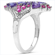 Bids.com 2.58 Carat Genuine Amethyst & Ruby .925 Sterling Silver Ring Rings White Smoke size 6.00,size 7.00,size 8.00,size 9.00