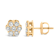 Bids.com 14K Yellow Gold 3/4 Cttw 7 Stone Floral Cluster Round Brilliant Cut Diamond Stud Earrings with Screw Backs (I-J Color, SI2-I1 Clarity) Earrings White Smoke Yellow.Gold / 0.75