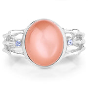 Bids.com 6.54 Carat Genuine Peach Moonstone and Tanzanite .925 Sterling Silver Ring Rings White Smoke size 7.00,size 9.00,size 6.00,size 8.00