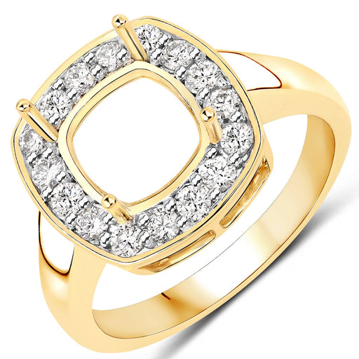 Bids.com 0.48 Carat Genuine White Diamond 14K Yellow Gold Semi Mount Ring - holds 8x8mm Cushion Gemstone Rings White Smoke size 7.00,size 6.00,size 8.00