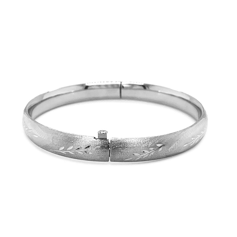 Bids.com Classic Floral Carved Bangle in 14k White Gold (8.0mm) Bracelets White Smoke 7 / White Gold,8 / White Gold