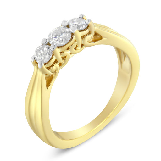 Bids.com 10K Yellow Gold Three-stone Diamond Ring (0.50 cttw, J-K Color, I2-I3 Clarity) Rings White Smoke 8 / Yellow.Gold,6 / Yellow.Gold,7.75 / Yellow.Gold,7.25 / Yellow.Gold,6.75 / Yellow.Gold,6.25 / Yellow.Gold,7.5 / Yellow.Gold,7 / Yellow.Gold,6.5 / Yellow.Gold