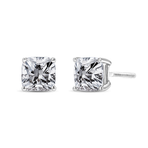 Bids.com 14K White Gold 1 1/2 Cttw Clarity Enhanced Princess Cut Diamond Solitaire Stud Earrings (I-J Color, I1-I2 Clarity) Earrings White Smoke White.Gold / 1.5