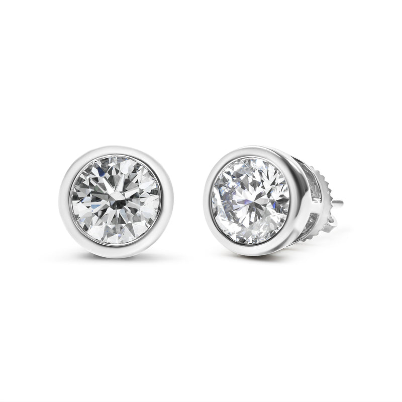 Bids.com 14K White Gold 1.0 Cttw Lab Grown Diamond Screw-Back Classic Bezel Solitaire Stud Earrings (G-H Color, VS2-SI1 Clarity) Earrings White Smoke White.Gold / 2,Yellow.Gold / 1