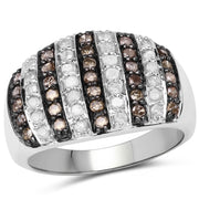 Bids.com 0.83 Carat Genuine Champagne Diamond and White Diamond .925 Sterling Silver Ring Rings White Smoke size 6.00,size 7.00,size 8.00,size 9.00