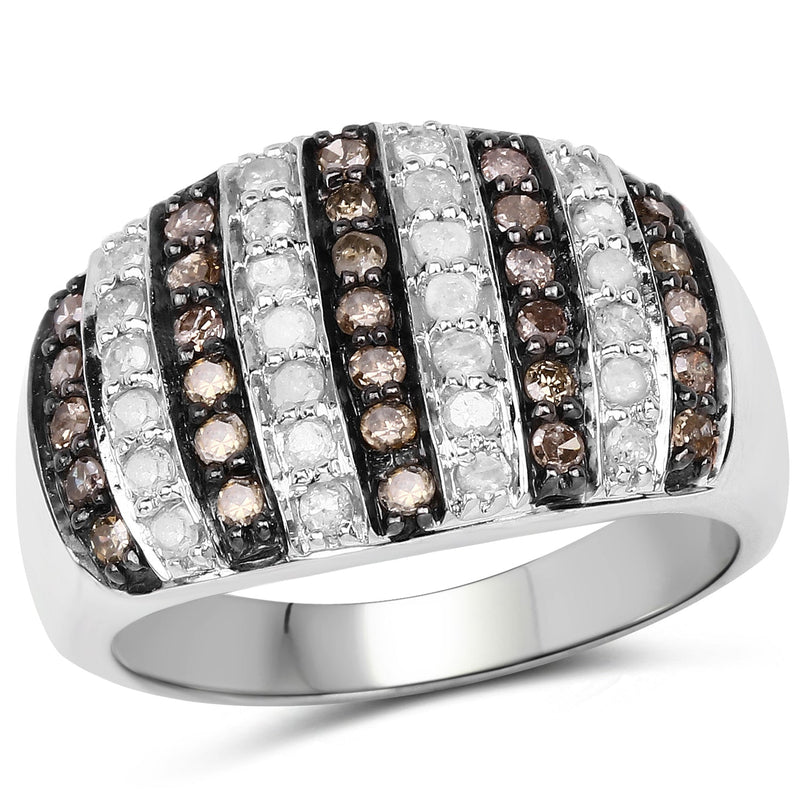 Bids.com 0.83 Carat Genuine Champagne Diamond and White Diamond .925 Sterling Silver Ring Rings White Smoke size 6.00,size 7.00,size 8.00,size 9.00