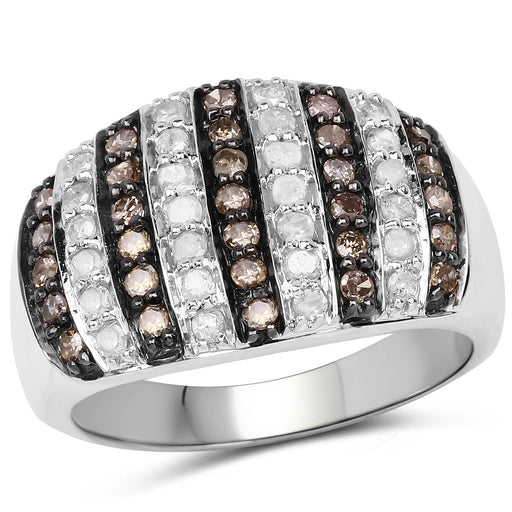Bids.com 0.83 Carat Genuine Champagne Diamond and White Diamond .925 Sterling Silver Ring Rings White Smoke size 6.00,size 7.00,size 8.00,size 9.00