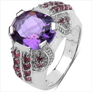 Bids.com 5.37 Carat Genuine Amethyst & Rhodolite .925 Sterling Silver Ring Rings White Smoke size 6.00,size 8.00,size 7.00,size 9.00