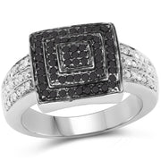 Bids.com 0.55 Carat Genuine Black Diamond and White Diamond .925 Sterling Silver Ring Rings White Smoke size 6.00,size 7.00,size 8.00,size 9.00