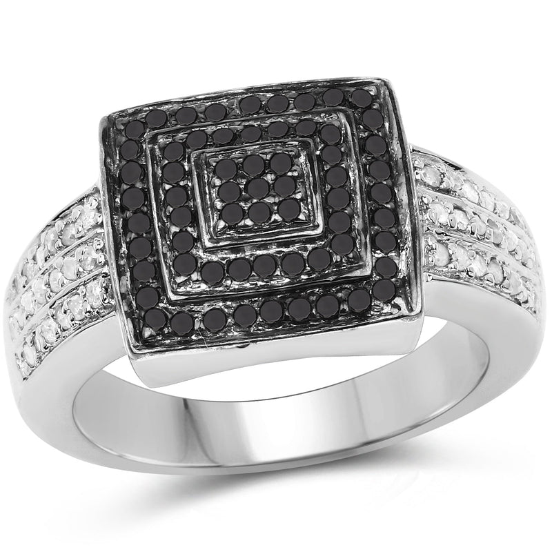 Bids.com 0.55 Carat Genuine Black Diamond and White Diamond .925 Sterling Silver Ring Rings White Smoke size 6.00,size 7.00,size 8.00,size 9.00