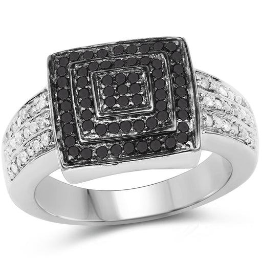 Bids.com 0.55 Carat Genuine Black Diamond and White Diamond .925 Sterling Silver Ring Rings White Smoke size 6.00,size 7.00,size 8.00,size 9.00