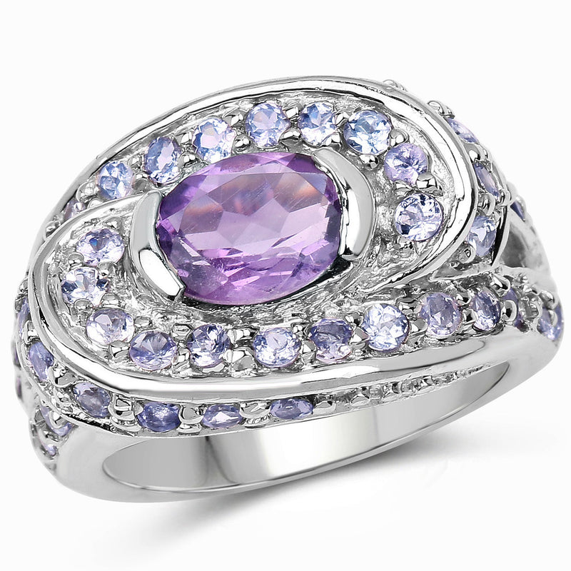 Bids.com 2.76 Carat Genuine Amethyst and Tanzanite .925 Sterling Silver Ring Rings White Smoke size 5.00,size 6.50,size 7.50,size 6.00,size 7.00,size 8.00,size 9.00