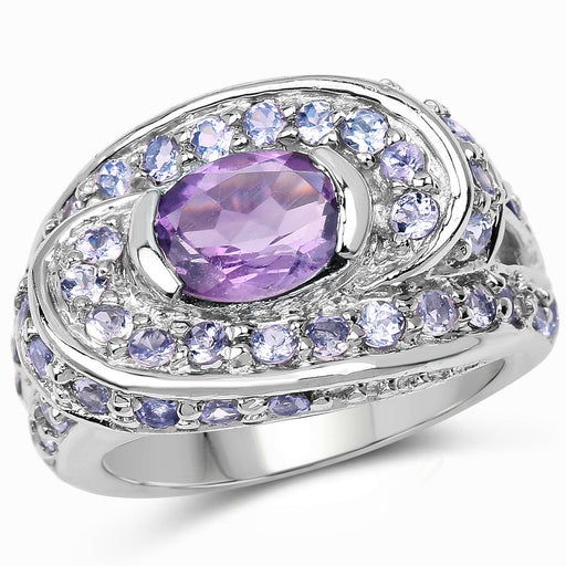 Bids.com 2.76 Carat Genuine Amethyst and Tanzanite .925 Sterling Silver Ring Rings White Smoke size 5.00,size 6.50,size 7.50,size 6.00,size 7.00,size 8.00,size 9.00
