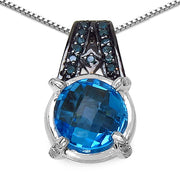 Bids.com 4.94 Carat Genuine Swiss Blue Topaz, Blue Diamond & White Diamond .925 Sterling Silver Pendant Pendants White Smoke