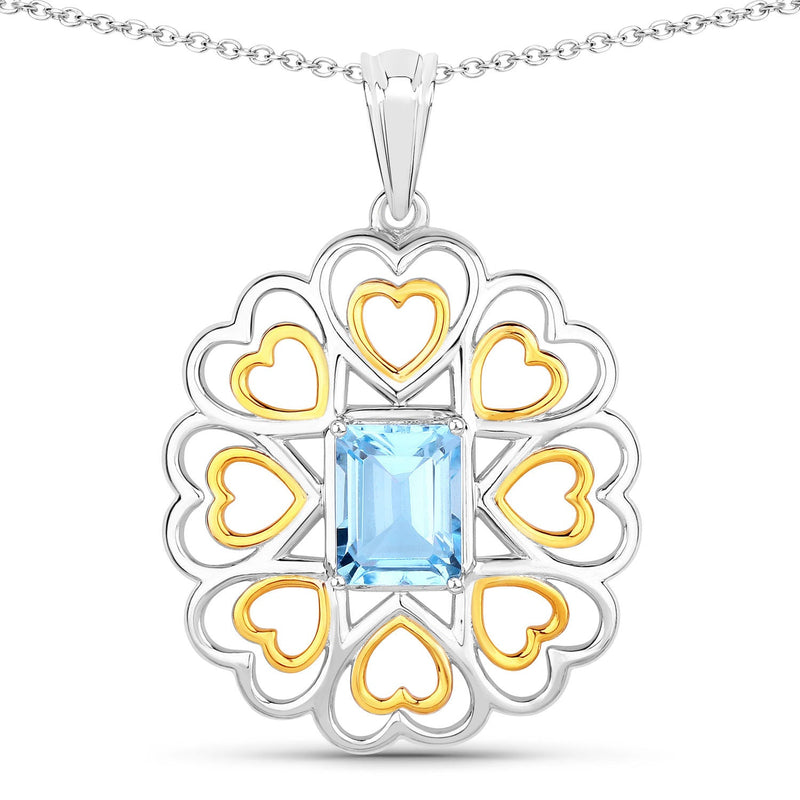 Bids.com 2.60 Carat Genuine Blue Topaz .925 Sterling Silver Pendant Pendants White Smoke size 18.00