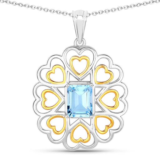 Bids.com 2.60 Carat Genuine Blue Topaz .925 Sterling Silver Pendant Pendants White Smoke size 18.00