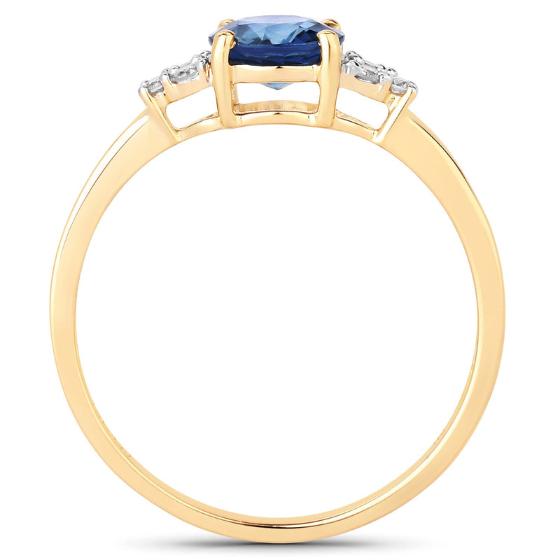 Bids.com 1.08 Carat Genuine Blue Sapphire and White Diamond 14K Yellow Gold Ring Rings White Smoke size 6.00,size 7.00,size 8.00