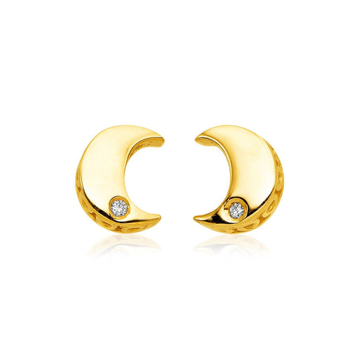 Bids.com 14k Yellow Gold Polished Moon Earrings with Diamonds Earrings White Smoke Yellow Gold