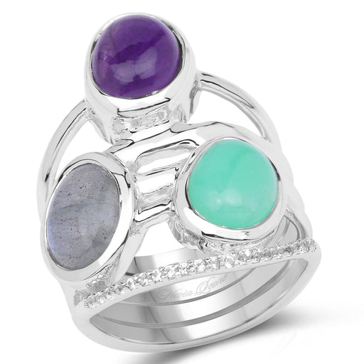 Bids.com 4.00 Carat Genuine Multi Stone .925 Sterling Silver Ring Rings White Smoke size 6.00,size 8.00,size 7.00,size 9.00