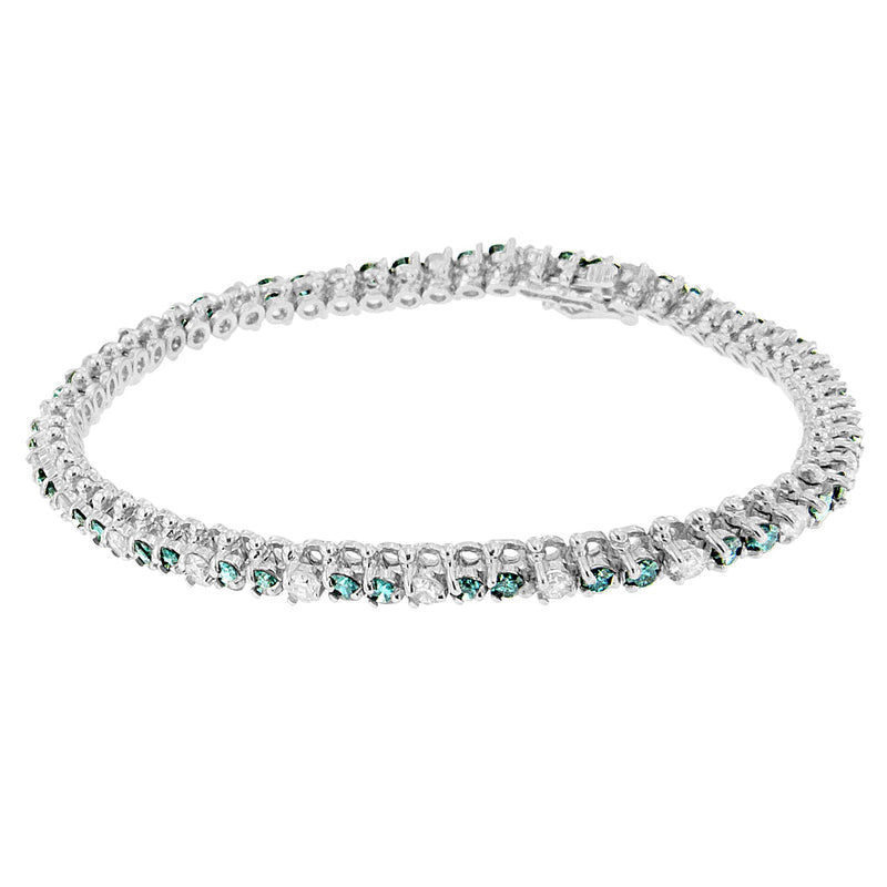 Bids.com 14K White Gold 4 5/8 Cttw Alternating White and Blue Diamond Martini Set Tennis Bracelet (H-I Color, I1-I2 Clarity) - 7" Inches Bracelets White Smoke White.Gold / 7