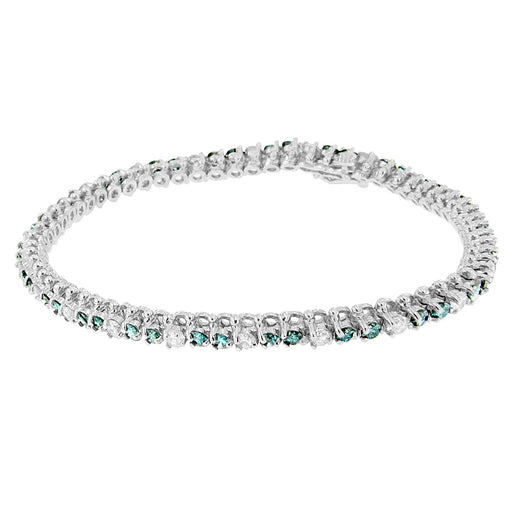 Bids.com 14K White Gold 4 5/8 Cttw Alternating White and Blue Diamond Martini Set Tennis Bracelet (H-I Color, I1-I2 Clarity) - 7" Inches Bracelets White Smoke White.Gold / 7