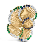 Bids.com 18K Yellow Gold 2 1/3 Cttw Diamond, Sapphire, and Emerald Sculpted Petal Brooch Pin (G-H Color, VS1-VS2 Clarity) Accessories White Smoke Yellow.Gold / 2.3