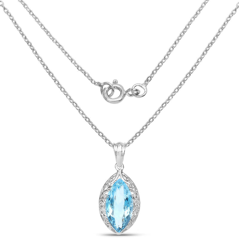 Bids.com 8.22 Carat Genuine Swiss Blue Topaz .925 Sterling Silver Pendant Pendants White Smoke