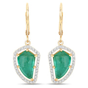 Bids.com 7.56 Carat Genuine Colombian Emerald and White Diamond 14K Yellow Gold Earrings Earrings White Smoke