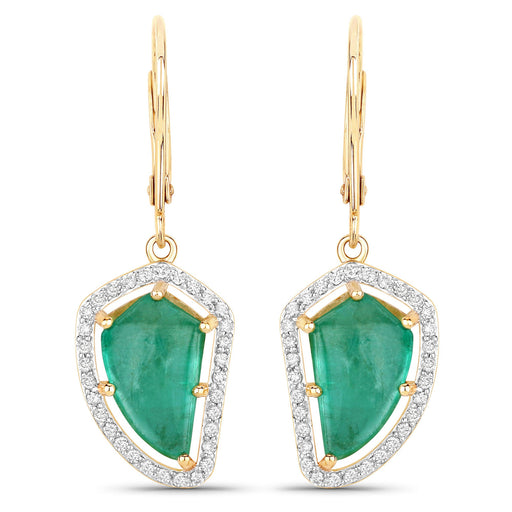 Bids.com 7.56 Carat Genuine Colombian Emerald and White Diamond 14K Yellow Gold Earrings Earrings White Smoke
