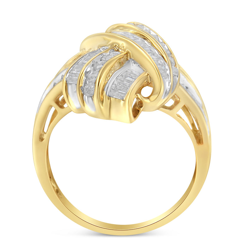 Bids.com 10K Yellow Gold Plated .925 Sterling Silver 1.0 Cttw Round & Baguette Diamond Knot Channel Statement Ring (I-J Color, I2-I3 Clarity) - Size 6 Rings White Smoke 8 / Yellow.Sterling Silver,7 / Yellow.Sterling Silver,6 / Yellow.Sterling Silver,7.75 / Yellow.Sterling Silver,7.5 / Yellow.Sterling Silver,7.25 / Yellow.Sterling Silver,6.75 / Yellow.Sterling Silver,6.5 / Yellow.Sterling Silver,6.25 / Yellow.Sterling Sil