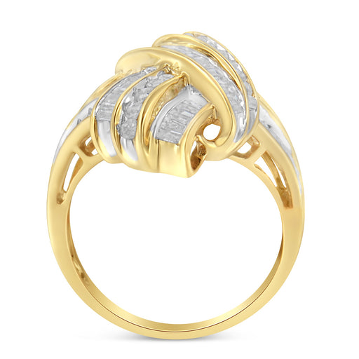 Bids.com 10K Yellow Gold Plated .925 Sterling Silver 1.0 Cttw Round & Baguette Diamond Knot Channel Statement Ring (I-J Color, I2-I3 Clarity) - Size 6 Rings White Smoke 8 / Yellow.Sterling Silver,7 / Yellow.Sterling Silver,6 / Yellow.Sterling Silver,7.75 / Yellow.Sterling Silver,7.5 / Yellow.Sterling Silver,7.25 / Yellow.Sterling Silver,6.75 / Yellow.Sterling Silver,6.5 / Yellow.Sterling Silver,6.25 / Yellow.Sterling Sil
