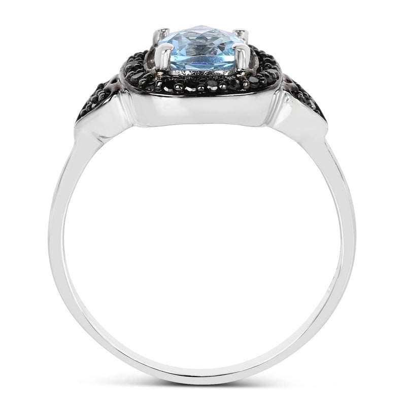 Bids.com 1.19 Carat Genuine Swiss Blue Topaz & Black Diamond .925 Sterling Silver Ring Rings White Smoke size 7.00,size 8.00,size 7.50,size 6.00,size 9.00,size 5.00,size 10.00