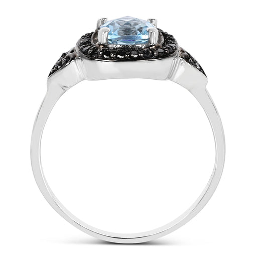 Bids.com 1.19 Carat Genuine Swiss Blue Topaz & Black Diamond .925 Sterling Silver Ring Rings White Smoke size 7.00,size 8.00,size 7.50,size 6.00,size 9.00,size 5.00,size 10.00