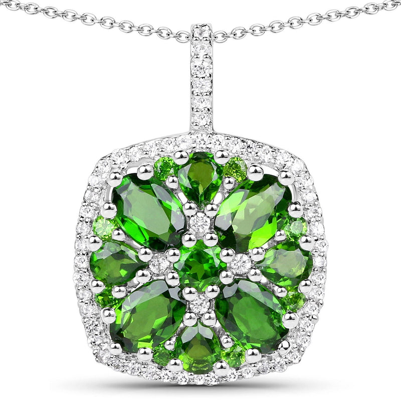 Bids.com 3.25 Carat Genuine Chrome Diopside and White Zircon .925 Sterling Silver Pendant Pendants White Smoke