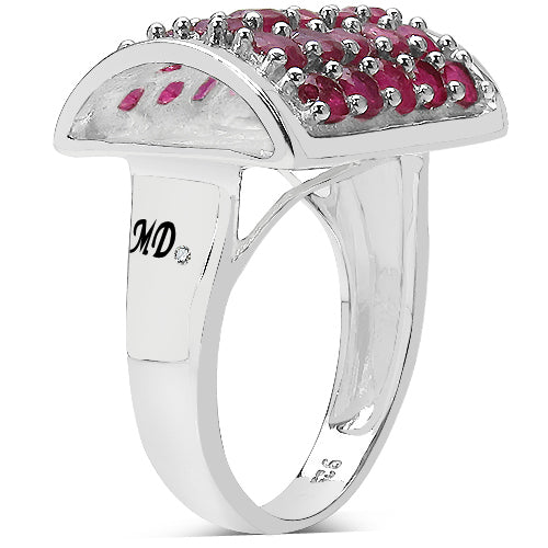 Bids.com 3.01 Carat Genuine Ruby & White Diamond .925 Sterling Silver Ring Rings White Smoke size 8.00,size 6.00,size 7.00,size 9.00