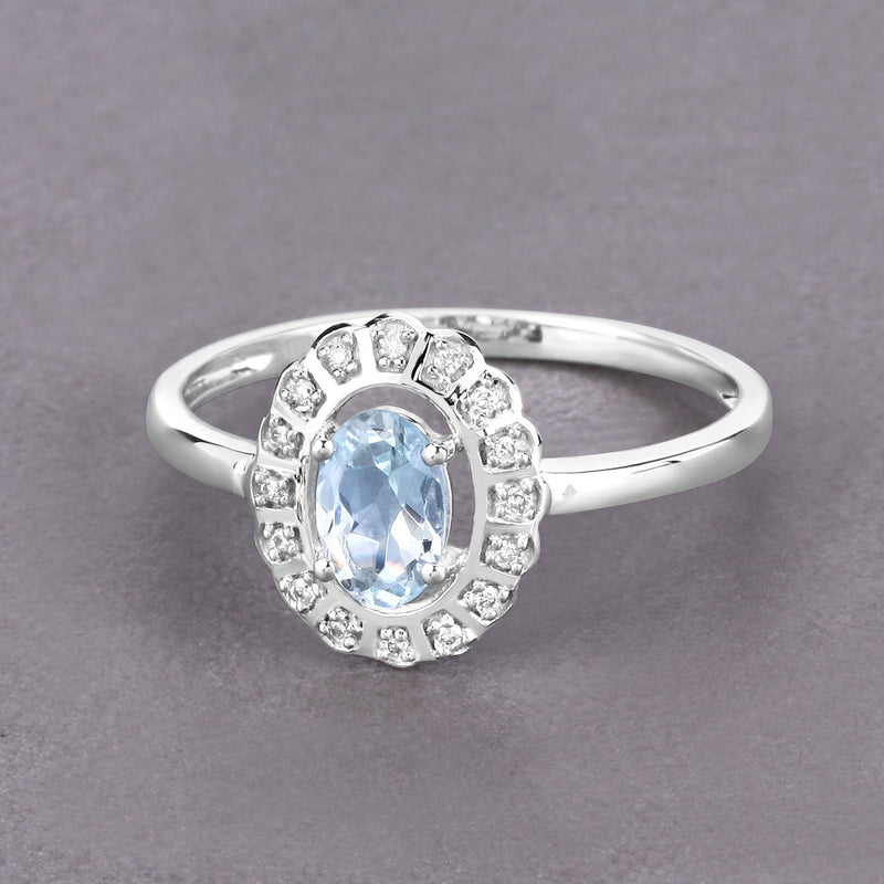 Bids.com 0.44 Carat Genuine Aquamarine and White Diamond 14K White Gold Ring Rings Light Slate Gray size 7.00,size 5.00,size 6.00,size 8.00,size 9.00