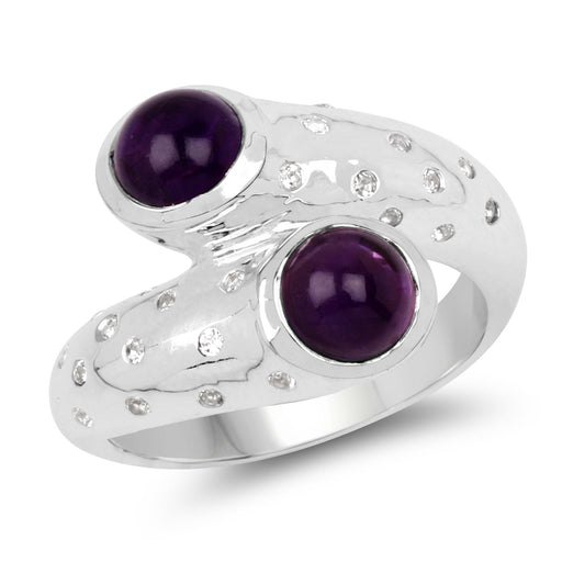 Bids.com 2.31 Carat Genuine Amethyst and White Topaz .925 Sterling Silver Ring Rings White Smoke size 7.00,size 5.00,size 6.00,size 8.00,size 9.00,size 10.00
