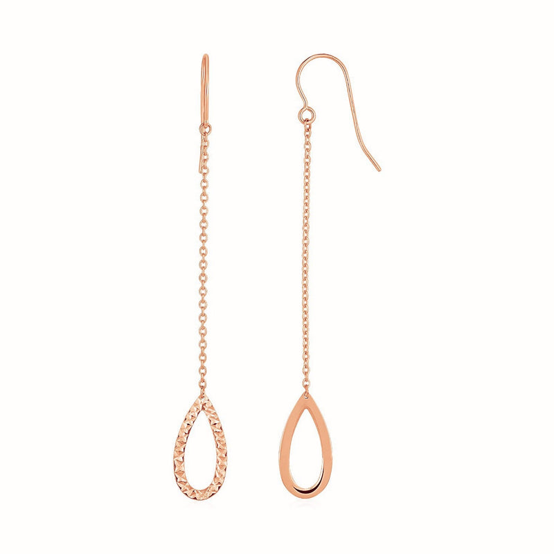 Bids.com Textured Pear Shaped Long Drop Earrings in 14k Rose Gold Earrings White Smoke Rose Gold