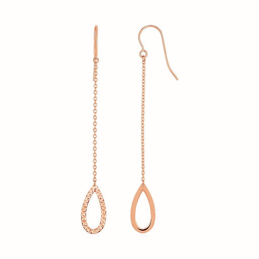 Bids.com Textured Pear Shaped Long Drop Earrings in 14k Rose Gold Earrings White Smoke Rose Gold