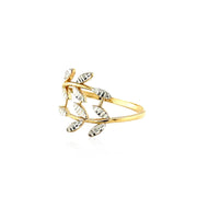 Bids.com 14k Two Tone Gold Crossover Ring with Textured Leaves Rings White Smoke 7 / Two-Tone Gold