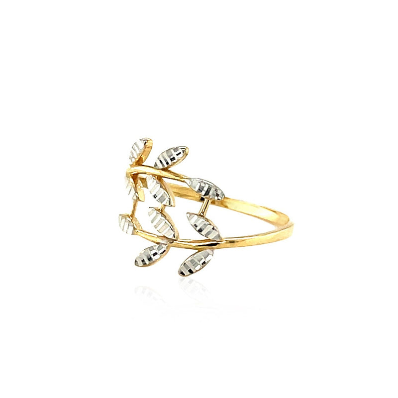 Bids.com 14k Two Tone Gold Crossover Ring with Textured Leaves Rings White Smoke 7 / Two-Tone Gold