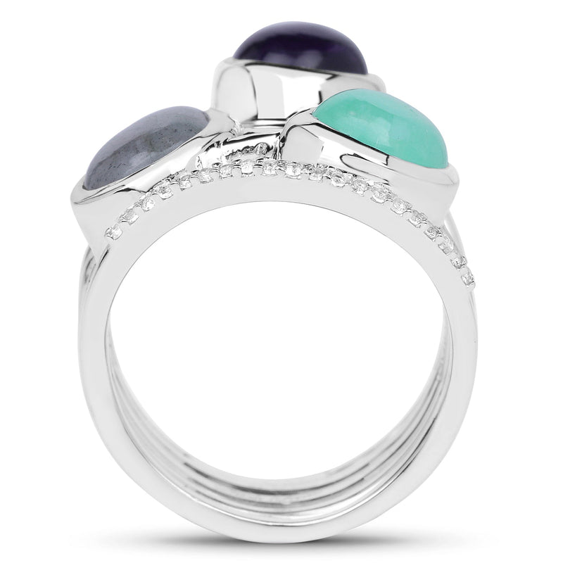 Bids.com 4.00 Carat Genuine Multi Stone .925 Sterling Silver Ring Rings White Smoke size 6.00,size 8.00,size 7.00,size 9.00