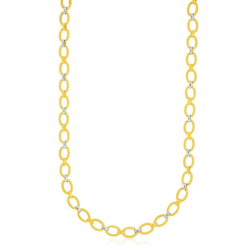 Bids.com 14k Two-Tone Gold Multi-Textured Oval Link Fancy Necklace Necklaces White Smoke 18 / Two-Tone Gold