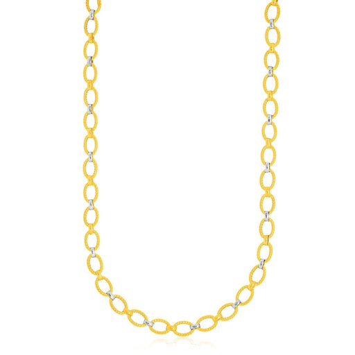 Bids.com 14k Two-Tone Gold Multi-Textured Oval Link Fancy Necklace Necklaces White Smoke 18 / Two-Tone Gold