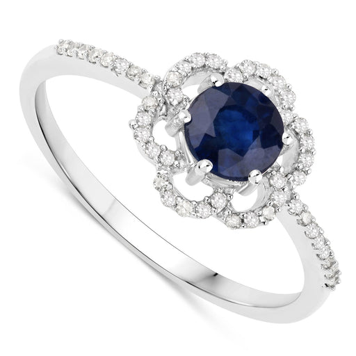 Bids.com 0.78 Carat Genuine Blue Sapphire and White Diamond 14K White Gold Ring Rings White Smoke size 5.00,size 6.00,size 7.00,size 8.00,size 9.00