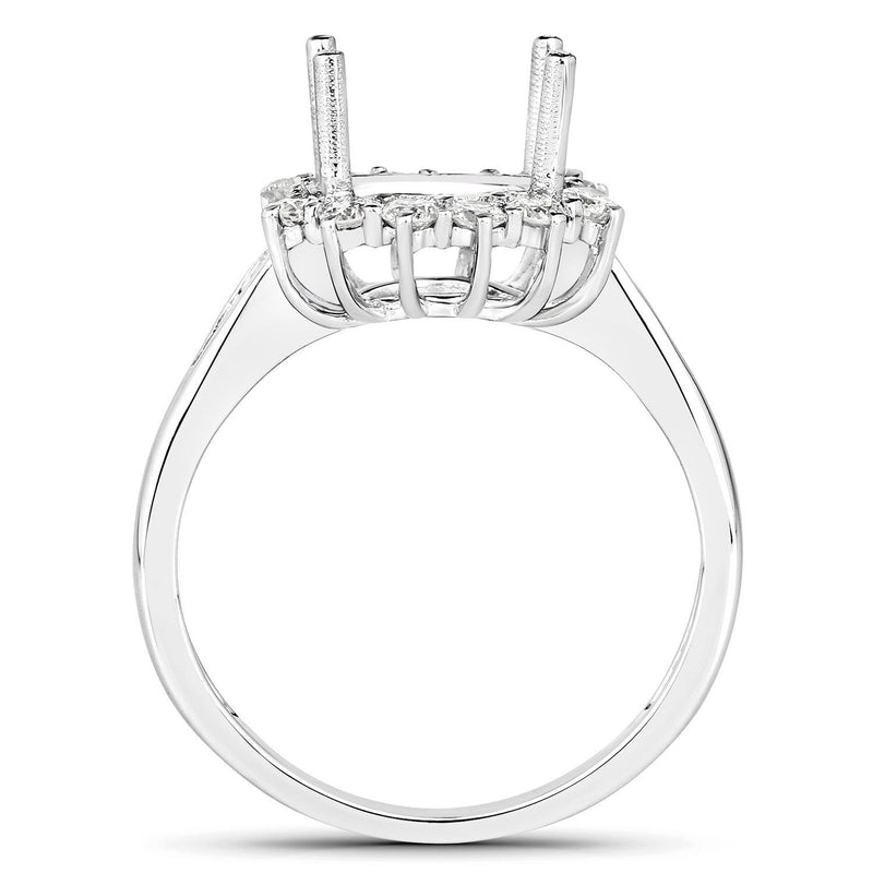 Bids.com 0.58 Carat Genuine White Diamond 14K White Gold Semi Mount Ring - holds 9.00mm Round Gemstone Rings White Smoke size 6.00,size 7.00,size 8.00