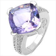Bids.com 10.30 Carat Genuine Amethyst .925 Sterling Silver Ring Rings White Smoke size 7.00,size 6.00,size 8.00,size 9.00