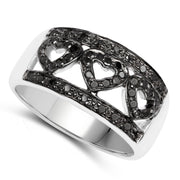 Bids.com 0.32 Carat Genuine Black Diamond .925 Sterling Silver Ring Rings White Smoke size 6.00,size 7.00,size 8.00,size 9.00